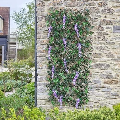 Image of Garden Mile Purple Wisteria Leaf Trellis Panel Privacy Screen with Artificial Living Wall Panel Fence - Expandable Screening 180 x 90cm