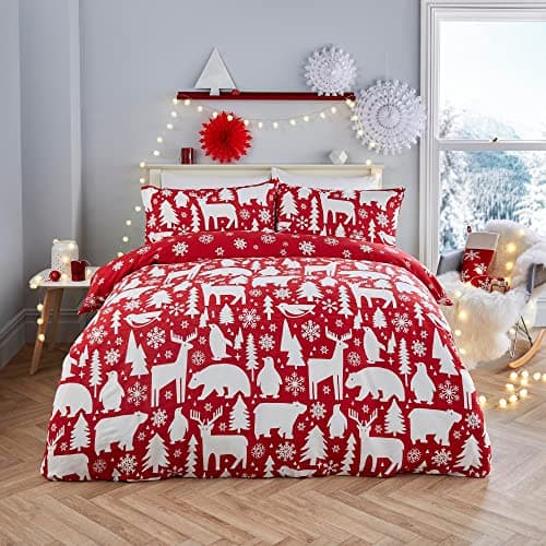 Image of Fusion Christmas - Arctic Animals - Reversible Duvet Cover Set - Single Bed Size in Red, ANMRD11PZU