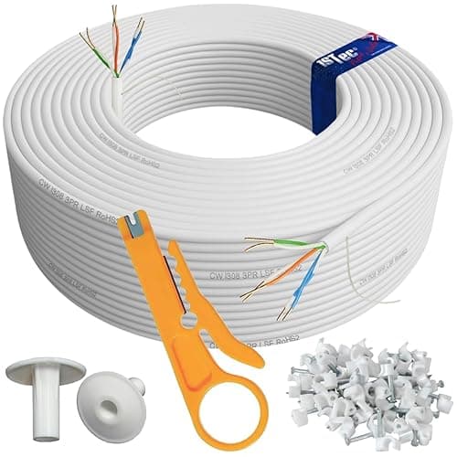 Image of 1STec 10m Genuine BT CW1308 6 Core 3 Twisted Pair Telephone Master or extension Socket FTTC Broadband Extension Wire with 2 Grommets IDC Insertion Tool 4mm Clips Printed Instructions 10 Metre White