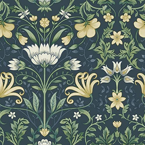 Image of Holden Vintage Floral Wallpaper Flowers Leaves Navy Blue/Yellow 13391