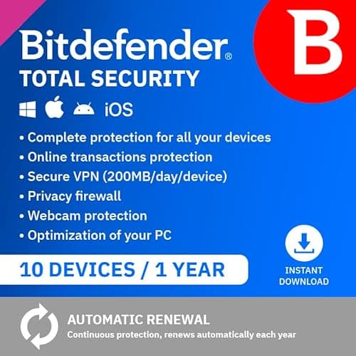 Image of Bitdefender Total Security 2026| 10 Devices | 1 Year | PC/Mac/iOS/Android | Activation Code by Email | Automatic Renewal