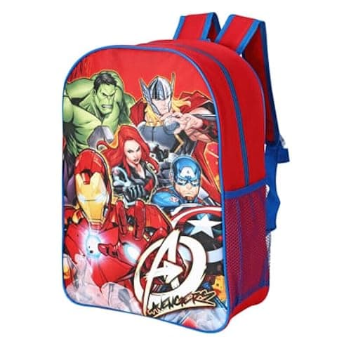 Image of Marvel Avengers Kids Backpack – Large 40cm School Bag with Thor, Iron Man, Hulk, Black Widow, and Captain America – Durable Polyester Rucksack for Boys – Blue/Red