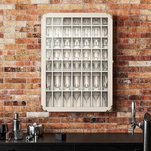 Image of Nisorpa Wall Display Cabinet Lockable with Acrylic Door - 49 Slots, Wall Mounted Shot Glass Display Case, Wooden Display Cabinet, White
