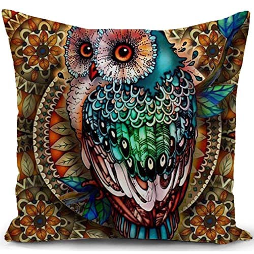 Image of KUNQIAN Owl Cushion Cover Owl Ornament Gifts Throw Pillow Case Decor for Home Livingroom Couch Bed Sofa Decorate 18"x18"