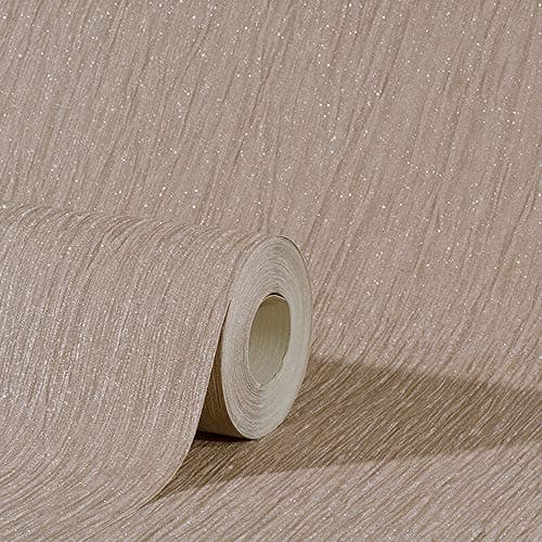 Image of Debona Crystal Plain Pattern Textured Stripe Glitter Motif Vinyl Wallpaper (Taupe 9007)