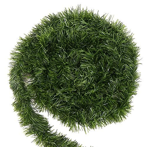 Image of VEYLIN Green Christmas Tinsel Garland Decoration, 50 Feet/15.5 Meters Artificial Xmas Garland Stem for Holiday Outdoor Indoor Supplies