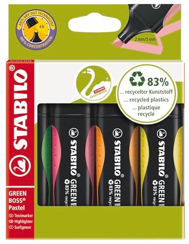 Image of STABILO GREEN BOSS - Highlighter - Pack of 4 - Green, Pink, Orange, Yellow