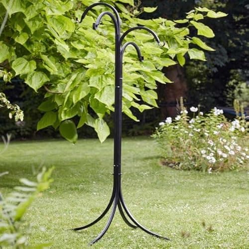 Image of Garden Mile 4 Way Bird Feeders Hanging Station Heavy Duty Metal Bird Feeder Stand Four Hooks for Feeders, Solar Lights, Garden Planters Freestanding Hanger for Yard Patio Outdoors