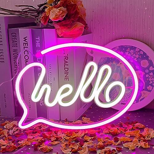 Image of UExnkj-Y Hello Neon Sign Lights Pink White Letters Neon Lights Led Neon Lights Sign with USB or Battery Operated for Kid's Room Bedroom Bar Restaurant Game Room Birthday Party Gift LED Art Decoration