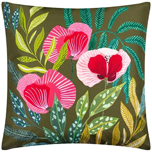 Image of Wylder Nature House of Bloom Poppy Outdoor Polyester Filled Cushion,Olive,43 x 43cm