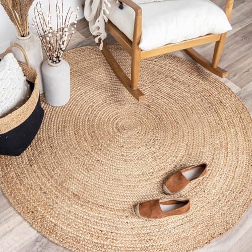 Image of Vipanth Natural Jute Rug Handmade Reversible Round Area Rug Hand Braided Rug for Home Decor (60 x 60 Cm Round)