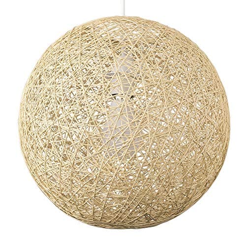 Image of MiniSun | Modern Medium Cream Wicker Globe Ceiling Pendant Lampshade | Pendant Lights, Home Décor & Improvement Essential | 30cm Shade Width