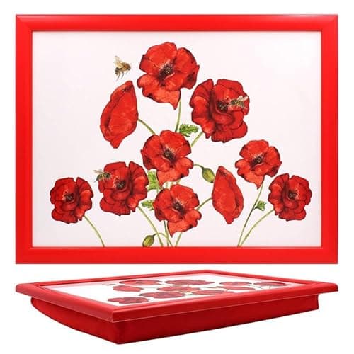 Image of Lesser & Pavey Red Poppies Cushioned Laptray Bee-tanical Floral Snack Tray