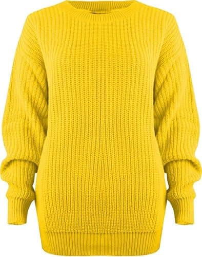Image of OutfitsbySMILE Womens Chunky Jumpers Ladies Oversized Baggy Jumper Knitted Sweater Thick Top Yellow 12/14