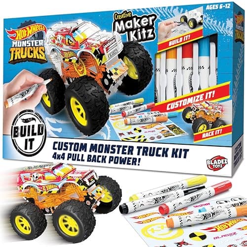 Image of Hot Wheels Custom Make Your Own Monster Truck with Pull Back Motors, Pens & Stunt Ramp – DIY Arts and Crafts for Kids 6-12 for Creative Play, Craft Kits for Kids, Maker Kitz from Bladez Toyz