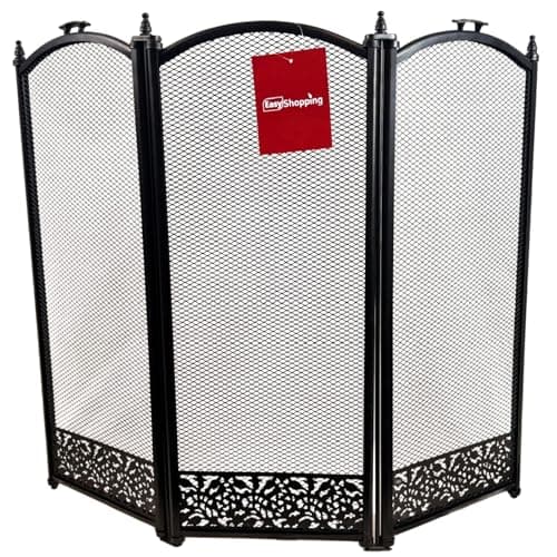 Image of Easy Shopping® 3-Panel Black Firguard Metal Firescreen Safety Screen Strong, Stylish & Protective Flame Guard for Coal & Wood Fire, Folding Fireplace Cover, Foldable