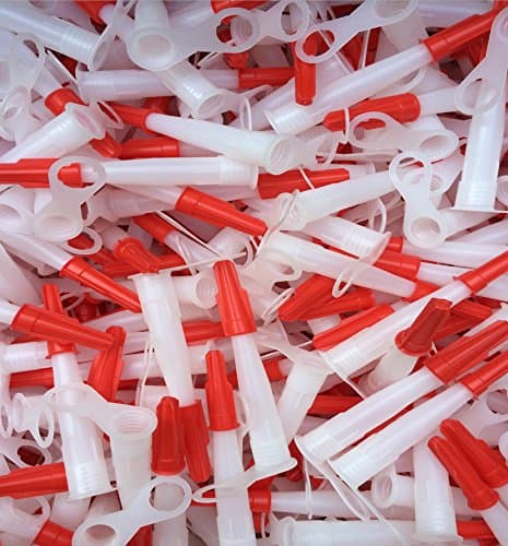 Image of 50 Spare Silicone NOZZLES with RESEALABLE RED Cap for Mastic Caulk and Adhesive use with Standard 290,300 and 310ML CARTRIDGES with ONE Free 45 Degree Elbow