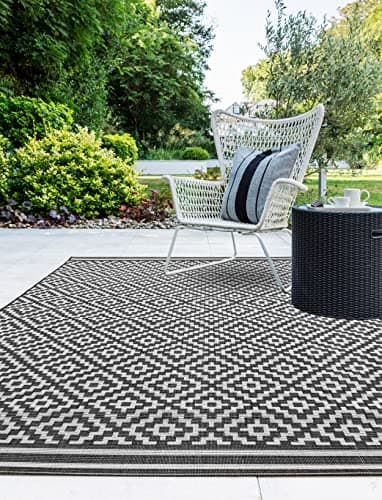 Image of Lord of Rugs Outdoor Indoor Rug Patio Garden Trellis Kitchen Living Room Bedroom Balcony Conservatory Geometric Backyard Rug Diamond Monochrome Small 80x150 cm (2'6"x5')