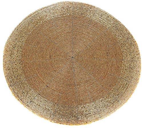 Image of Sifcon 30 CM GLASS BEADED ROUND PLACE MATS COASTERS (GOLD)