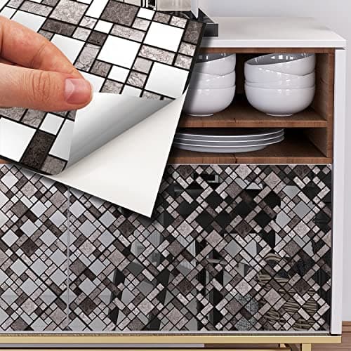 Image of WALPLUS 15cm(6")@72pcs Metallic Silver Grey Stone Mosaic Wall Tile Sticker Tile Paint Stick on Tiles Peel and Stick Self Adhesive Wall Tiles Stickers for Kitchen Bathroom Tile Transfer Backsplash Tile