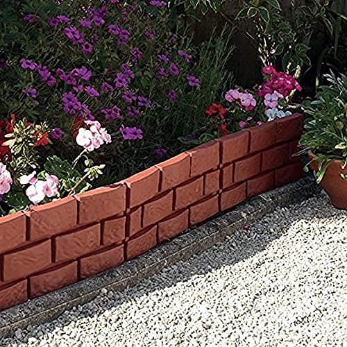 Image of Ram® 8 X Terracotta Brick Effect Garden Lawn Edging Grey Lawn Border Stone Effect