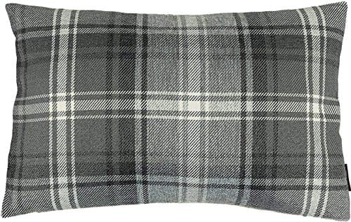 Image of McAlister Textiles Angus Tartan Plaid Cushion Cover Luxury Decorative Scatter Throw Pillow For Your Home Charcoal Grey 50 x 30 Cm - 20 x 12 Inches