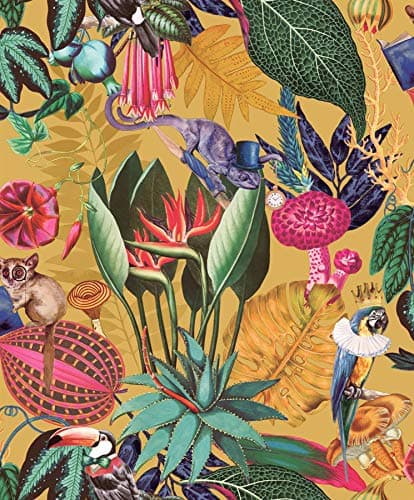Image of Wonderland Jungle Exotic Wallpaper Holden Ochre Birds Animals