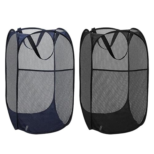 Image of Pop up Laundry Basket,Collapsible laundry basket with Handle,Folding laundry basket with Side Pocket, Washing Baskets for Laundry,Storage Basket Clothes Basket for Bedroom,Bathroom(Black+Blue)(2 Pack)
