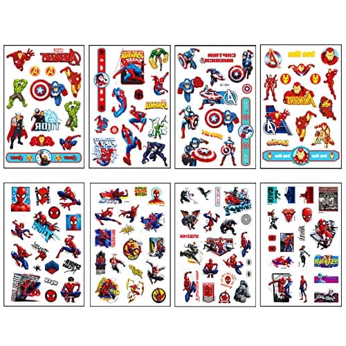 Image of 8 Sheet Spider Tattoos for Kids, Super Hero Avengers Temporary Stickers for Boys, Fake Spider Stickers for Children's Stick-on SuperHero Theme Birthday Party Bag Filler