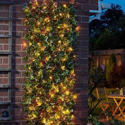 Image of Garden Mile Solar Ivy Trellis Artificial Living Wall Ivy Leaf Panel Realistic Expandable Trellis Privacy Fence Screening Garden Decoration Light Up Climbing Faux Trellis In-Lit 180x60cm