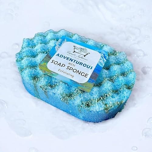 Image of Adventurous Men Exfoliating Soap Sponge | Exfoliating Body Wash | Soap Filled Sponge | Shower Pouf | Body Scrub | Vegan Shower Soap | Gift for Him | Men Body Wash | Stocking Fillers