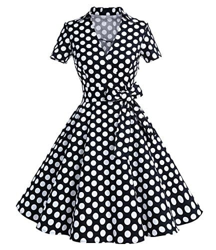 Image of Timormode 1950s Dresses for Women Vintage Short Sleeves Swing Rockabilly Dress A line Cocktail Party Dresses TM10084Black Dots 2XL