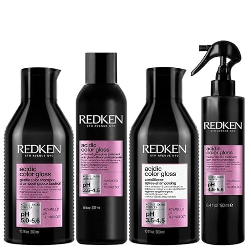 Image of Redken PACK Acidic Color Gloss Sulphate-Free Shampoo 300ml, Acidic Color Gloss Conditioner 300ml, Activated Glass Gloss Treatment 237ml and Heat Protection Treatment 190ml
