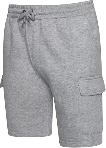 Image of Velvet Stitch Men’s Fleece Cargo Shorts with 5 Pockets – Cotton Blend Jogger Shorts with Drawstring Waist, Mid Rise Fit – Casual Gym, Lounge & Outdoor Shorts (UK, Alpha, L, Regular, Regular, Silver)