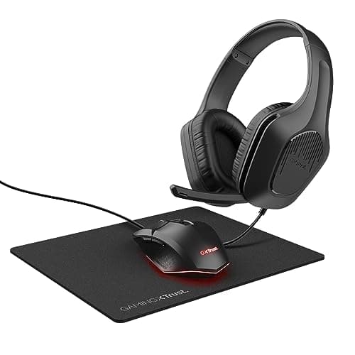Image of Trust Gaming GXT 790 Tridox 3-in-1 Gaming PC Bundle - Lightweight Headset with 50mm Drivers, Programmable Wired Mouse 200-6400 DPI, Mouse Mat, Gamer Set for Computer, Laptop, Desktop - Black