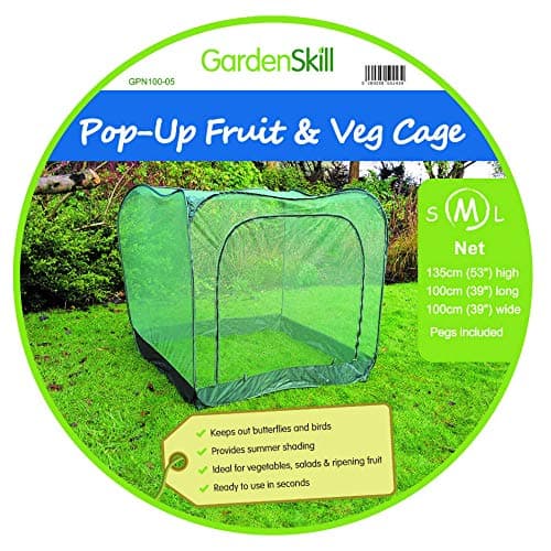 Image of GardenSkill Pop Up Fruit Cage and Grow-House - Vegetable Plant Crop Protection Bird Net Cover Cloche (1m x 1m x 1.35m high, Green)