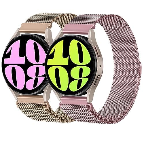 Image of LEIXIUER Milanese Loop Strap for Samsung Galaxy Watch 7/FE/6/6 Classic Strap 40mm 44mm 43mm 47mm,20mm Metal Mesh Band with Magnetic Lock for Galaxy Watch 4/5for Amazfit GTS 4/3,Black/Rose gold