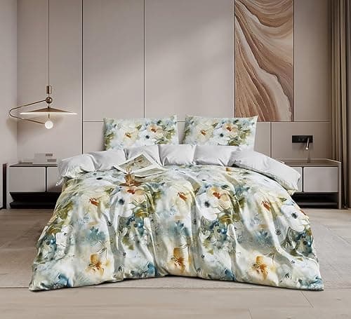 Image of Floral Printed Duvet Cover Set with Zipper Closure – Soft Microfibre Bedding Set with 2 Pillowcases, Modern Flower Pattern Quilt Cover, Breathable All Season Comforter Cover (Clara floral, Double)