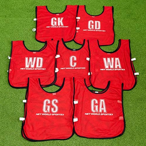 Image of FORZA Netball Bibs [7 Pack] - Full Netball Player Position Bib Pack - Three Sizes (Red, Senior)