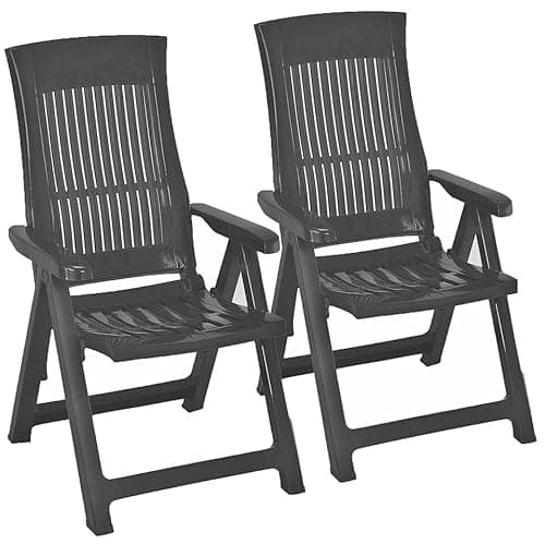 Image of URBNLIVING Folding Garden Lounger Chair, 5-Position Reclining Outdoor Chair, Weather-Resistant, Foldable & Comfortable Seating for Garden, Patio, Camping & Dining - Set of 2