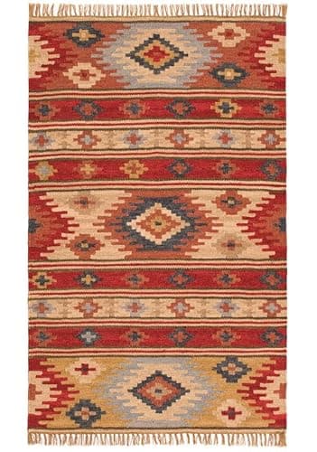 Image of Second Nature Online Khari Kilim Wool Large Area Rug Handmade in Geometric Multi Colour Design