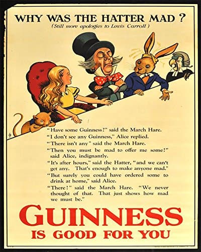 Image of Alice In Wonderland Guinness sign METAL Wall Sign 6x8inches Plaque Vintage Retro poster art picture print