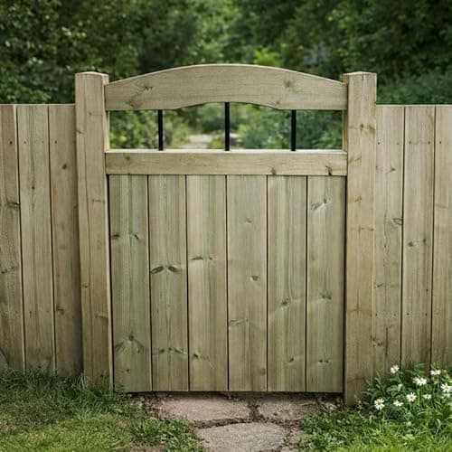 Image of Wooden Garden Arched Gate Pedestrian Gate Wooden Pressure Treated 3ft 90cm, (90 cms High x 90 cms Wide x 5 cms Deep)