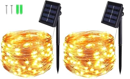 Image of BOLWEO [2 Pack] Solar Powered String Lights,Solar Fairy Lights,Warm White,16.4Ft 50LEDS,Waterproof Wire Lighting for Indoor Outdoor Christmas Tree Halloween Home Garden Decoration