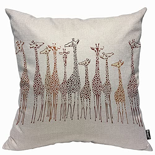 Image of Mugod Giraffes Animal Cushion Cover Throw Pillow Covers Lovely Wild Cartoon Africa Safari Tall Group Crowded Spot Zoo Pillow Case for Men Women Decorative Home Sofa Chair Couch 45x45cm/18x18 Inch