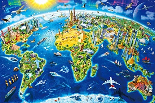 Image of Jigsaw Puzzles for Adults 1000 Piece World Landmarks 27.56 x 19.69 Inch Jigsaw Puzzles for Adults Educational Game Challenge Toy 1000 Pieces Map Puzzles for Adults Kids