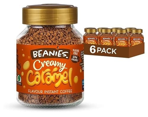 Image of Beanies Instant Coffee with Creamy Caramel Flavour, 300g (50g x 6 pack) - Delicious, Rich in Flavour, Low-Calorie, Sugar-Free Coffee for Every Taste, Suitable For Vegetarians And Vegans