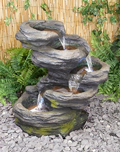 Image of Primrose 56cm Grey Stone Effect Sanke Steps 5 Tier Cascading Outdoor Water Feature with LED Lights
