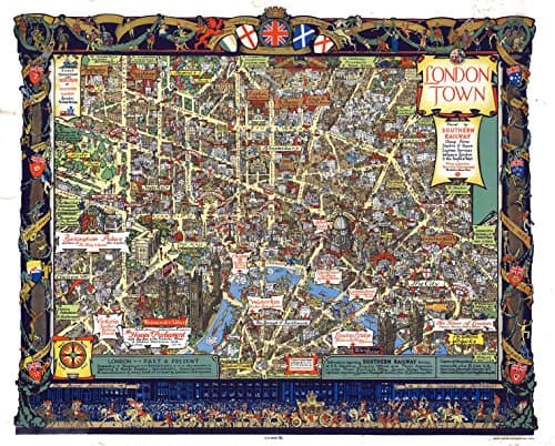 Image of London Town Southern Railway Illustrated Map - 97 x 120 cm