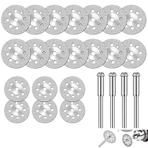 Image of 20 Pack 22mm Diamond Cutting Wheel, Diamond Cut Off Disc with 4pcs 3mm Mandrels Compatible with Dremel Rotary Tool, Rotary Tool Cutting Disc for Cutting Glass Jade Ceramic Stone Marble DIY Craft